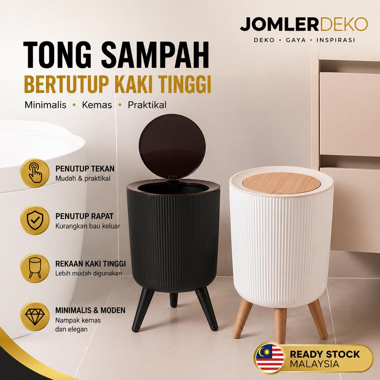Tong sampah 7L bertutup kaki tinggi