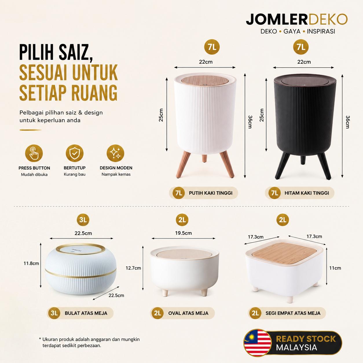 Pilihan saiz dan dimensi tong sampah