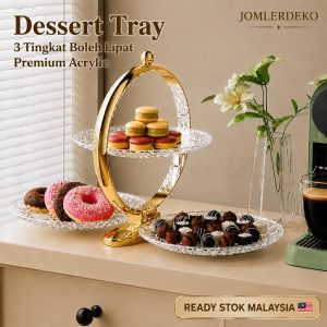 Dessert-tray-3-tingkat-boleh-lipat-acrylic-premium-warna-Gold